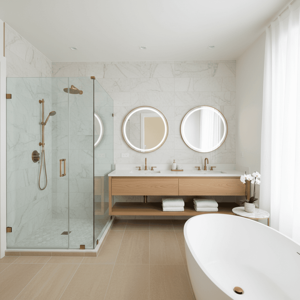 Luxury bathroom renovation with updated fixtures and tile work