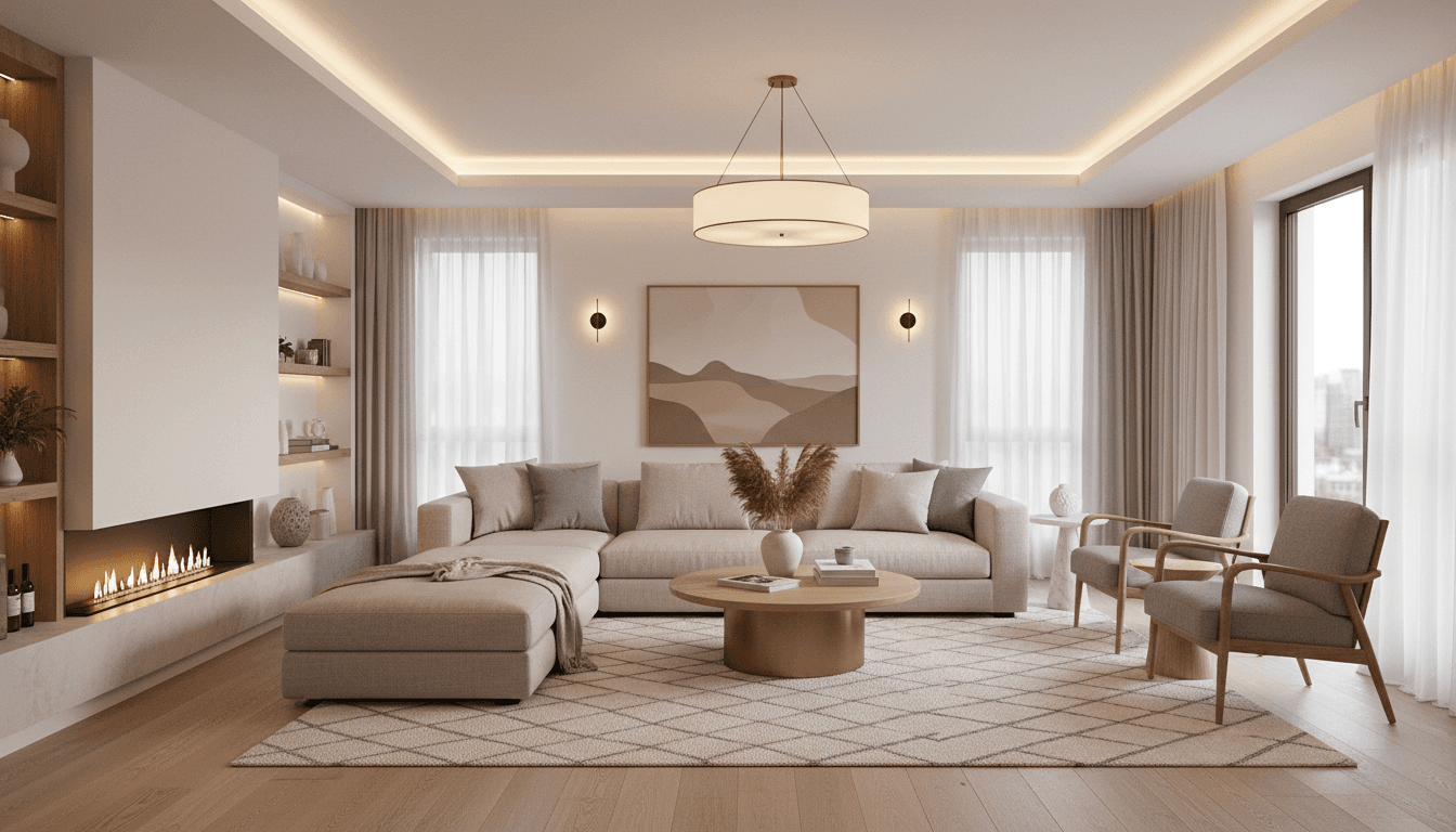 Contemporary living room renovation with warm inviting design