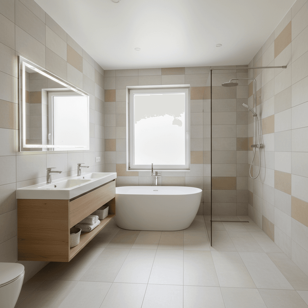 Updated bathroom with modern fixtures and quality tiling