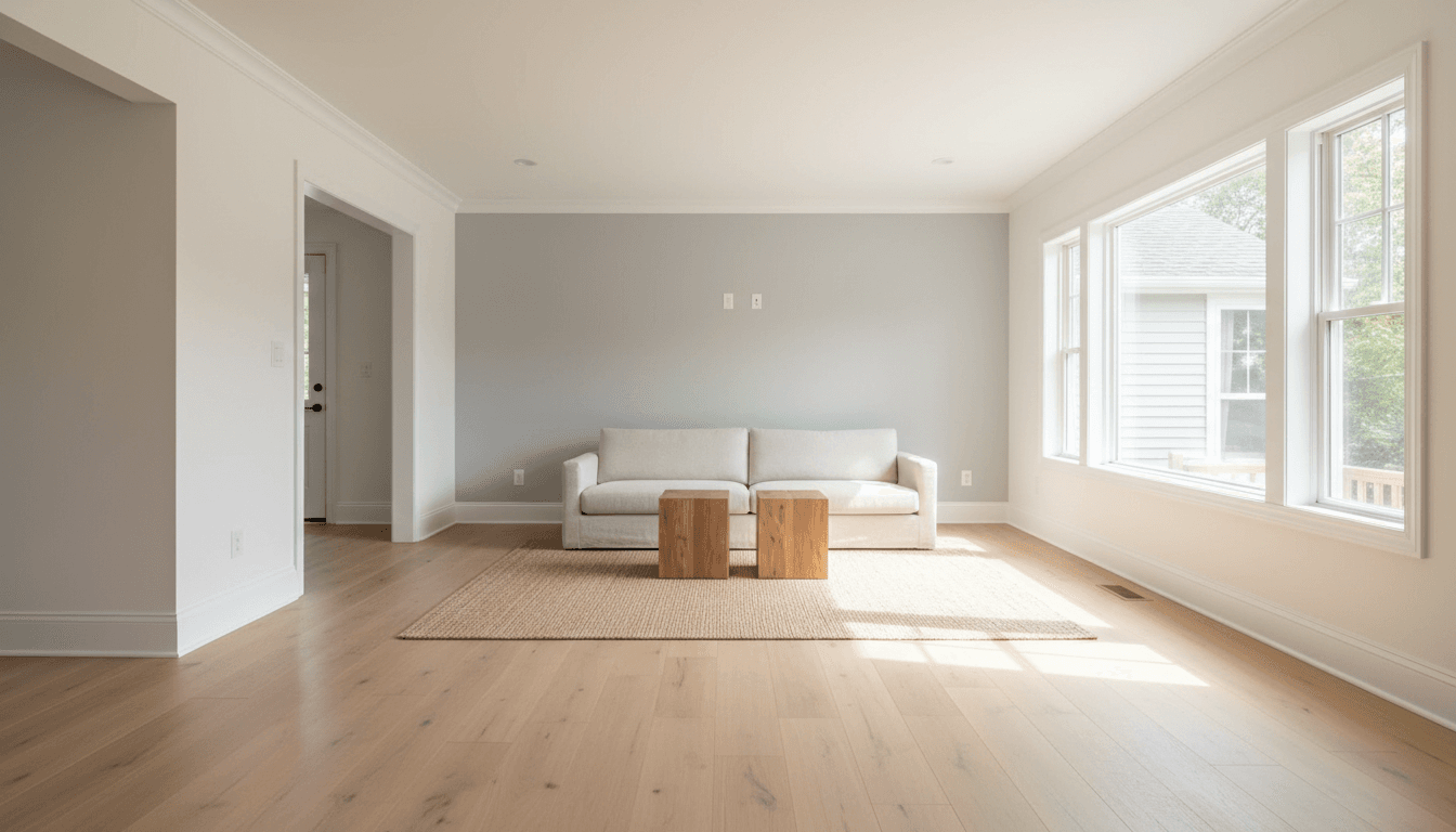 Newly renovated modern interior with bright lighting and clean finishes