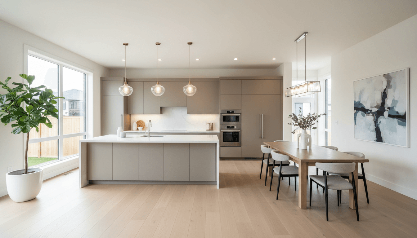 Modern interior renovation kitchen and living space